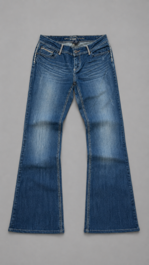 vintage y2k low rise flared jeans mit kontrastnähten